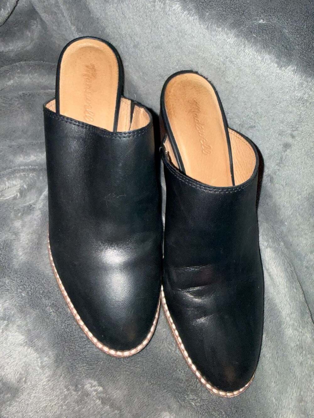 Madewell J8560 Black Leather Mule Heels Size 9